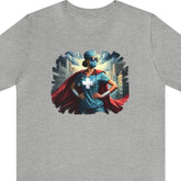 Nurse Hero: Saving Lives Unisex Short Sleeve Tee, nurse apparel, nursing shirt, nurse superhero - Subtle Blue M